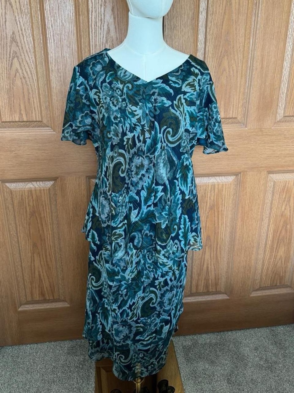 Teal & Navy Floral Two-Piece Dress Set